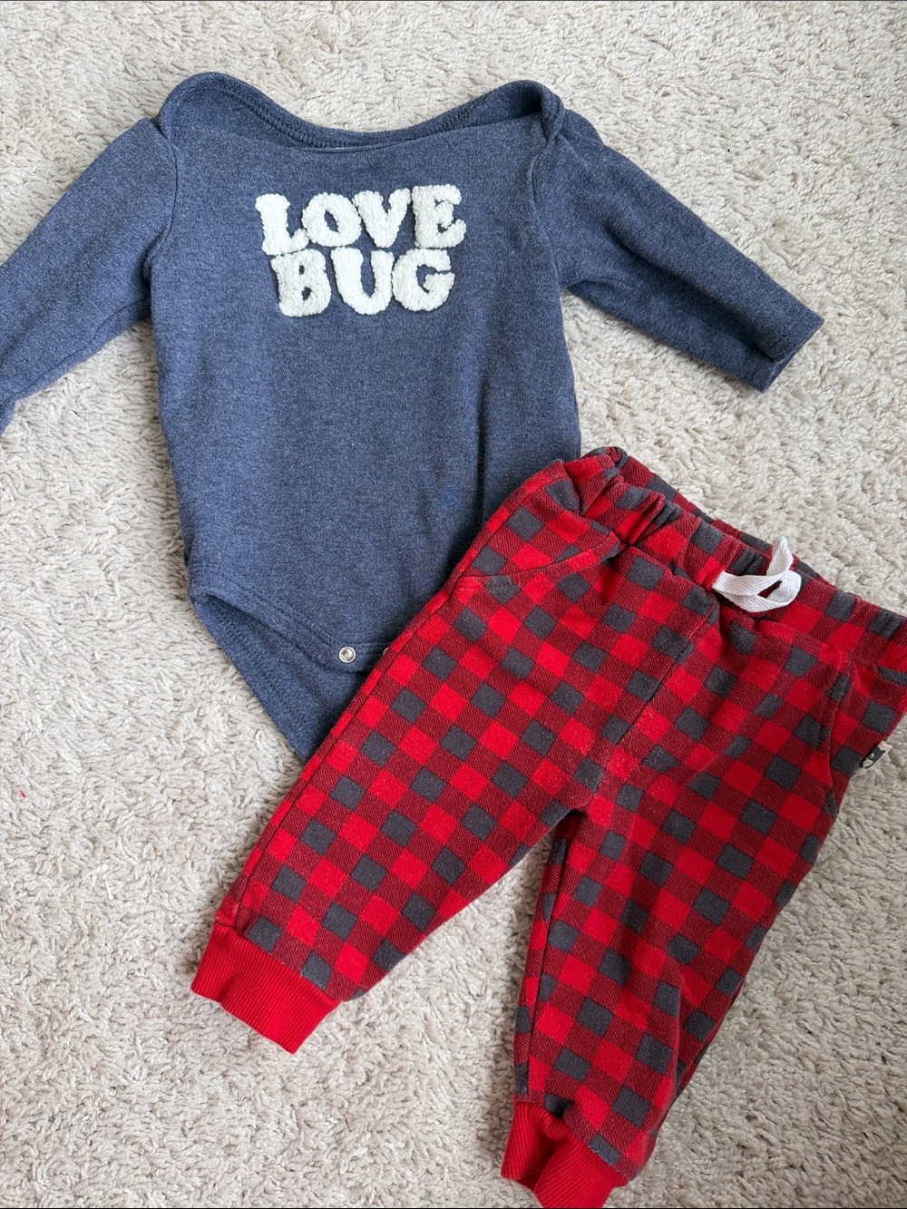 Unisex Baby “Love Bug” Outfit - Gray & Red